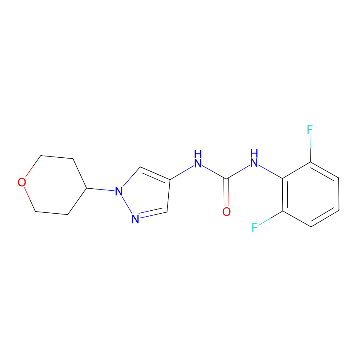 1-(2,6-difluorophenyl)-3-(1-(tetrahydro-2H-pyran-4-yl)-1H-pyrazol-4-yl)urea molecular structure, CAS 1797552-14-7