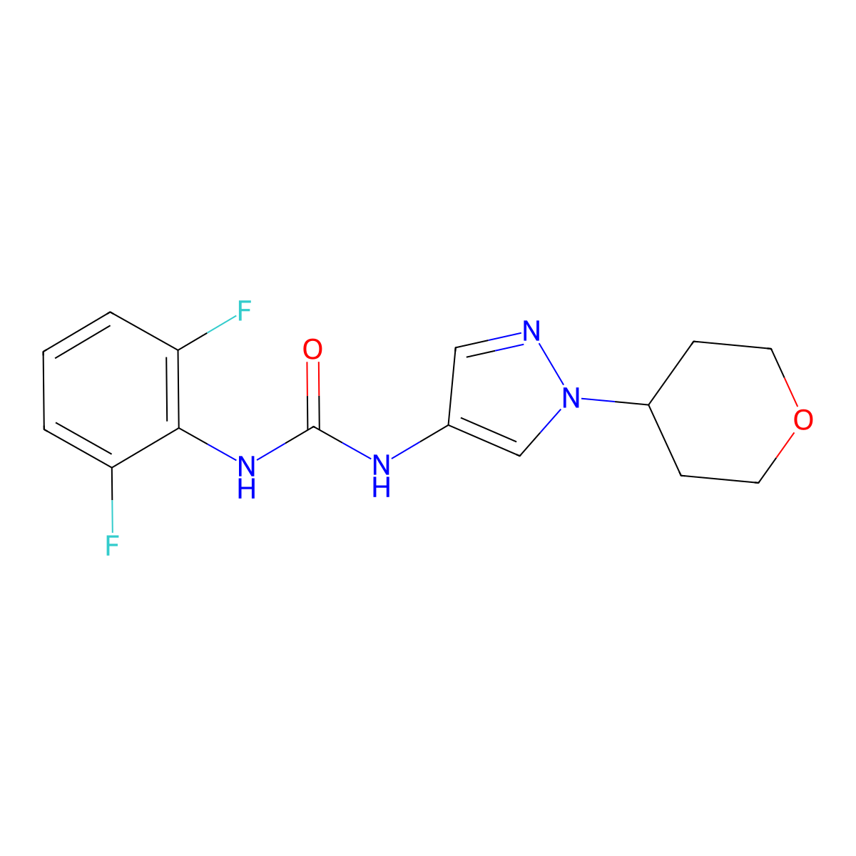 1-(2,6-difluorophenyl)-3-(1-(tetrahydro-2H-pyran-4-yl)-1H-pyrazol-4-yl)urea molecular structure, CAS 1797552-14-7