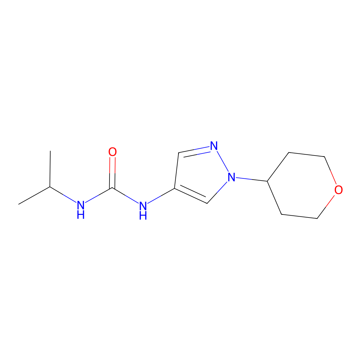 1-isopropyl-3-(1-(tetrahydro-2H-pyran-4-yl)-1H-pyrazol-4-yl)urea molecular structure, CAS 1797552-23-8