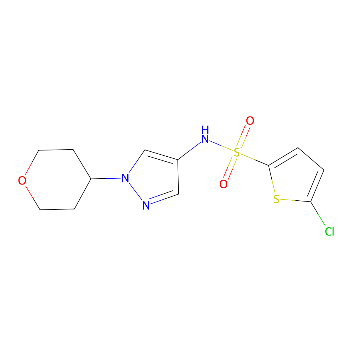 5-chloro-N-(1-(tetrahydro-2H-pyran-4-yl)-1H-pyrazol-4-yl)thiophene-2-sulfonamide molecular structure, CAS 1797552-51-2