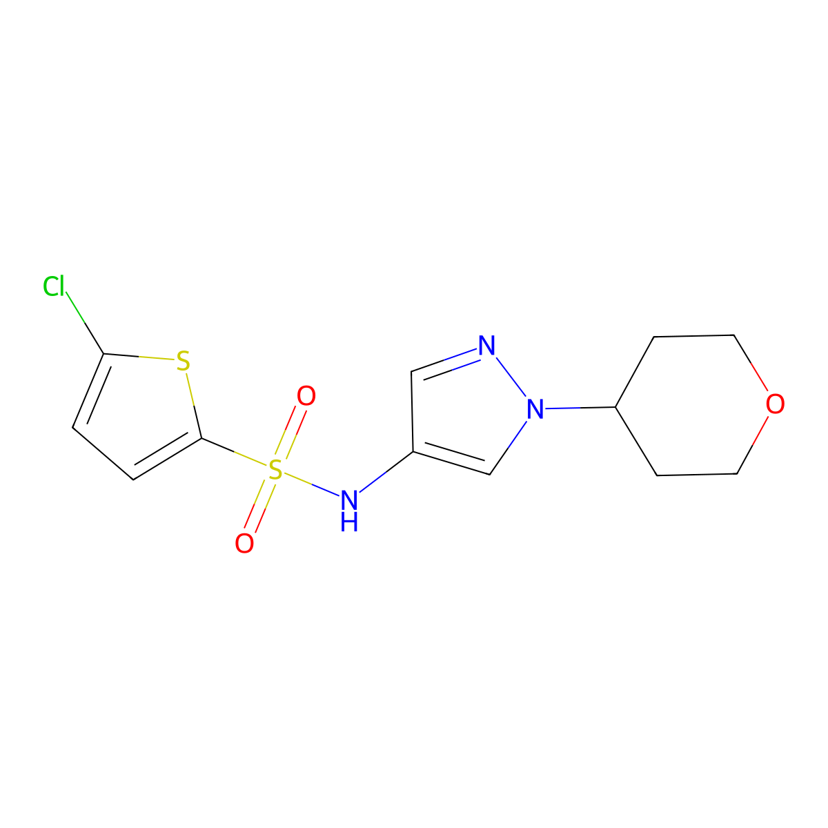 5-chloro-N-(1-(tetrahydro-2H-pyran-4-yl)-1H-pyrazol-4-yl)thiophene-2-sulfonamide molecular structure, CAS 1797552-51-2