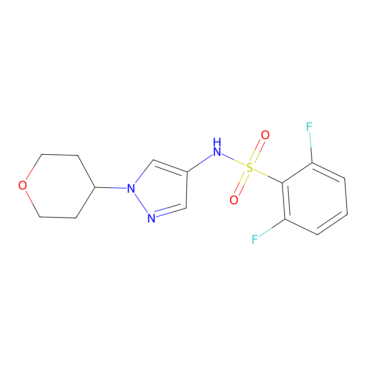2,6-difluoro-N-(1-(tetrahydro-2H-pyran-4-yl)-1H-pyrazol-4-yl)benzenesulfonamide molecular structure, CAS 1797552-62-5