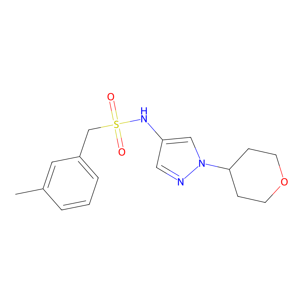 N-(1-(tetrahydro-2H-pyran-4-yl)-1H-pyrazol-4-yl)-1-(m-tolyl)methanesulfonamide molecular structure, CAS 1797552-69-2