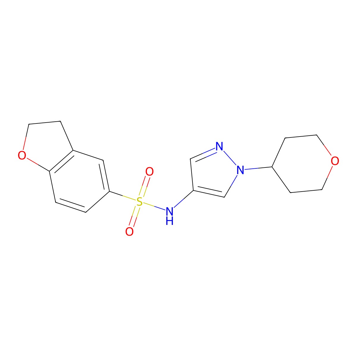N-(1-(tetrahydro-2H-pyran-4-yl)-1H-pyrazol-4-yl)-2,3-dihydrobenzofuran-5-sulfonamide molecular structure, CAS 1797552-75-0