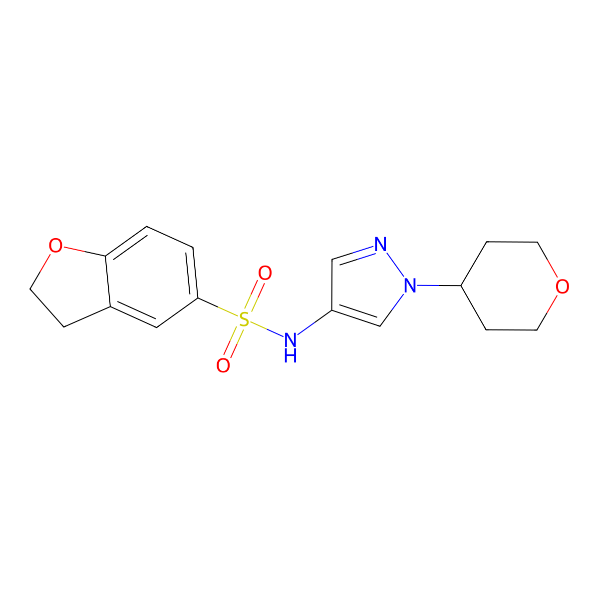 N-(1-(tetrahydro-2H-pyran-4-yl)-1H-pyrazol-4-yl)-2,3-dihydrobenzofuran-5-sulfonamide molecular structure, CAS 1797552-75-0