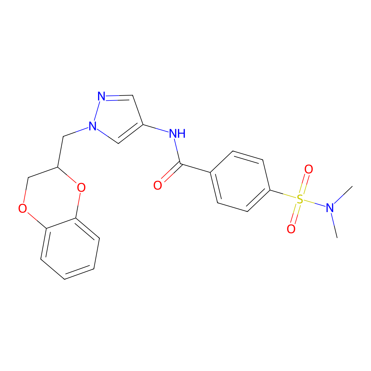 N-(1-((2,3-dihydrobenzo[b][1,4]dioxin-2-yl)methyl)-1H-pyrazol-4-yl)-4-(N,N-dimethylsulfamoyl)benzamide molecular structure, CAS 1797553-05-9