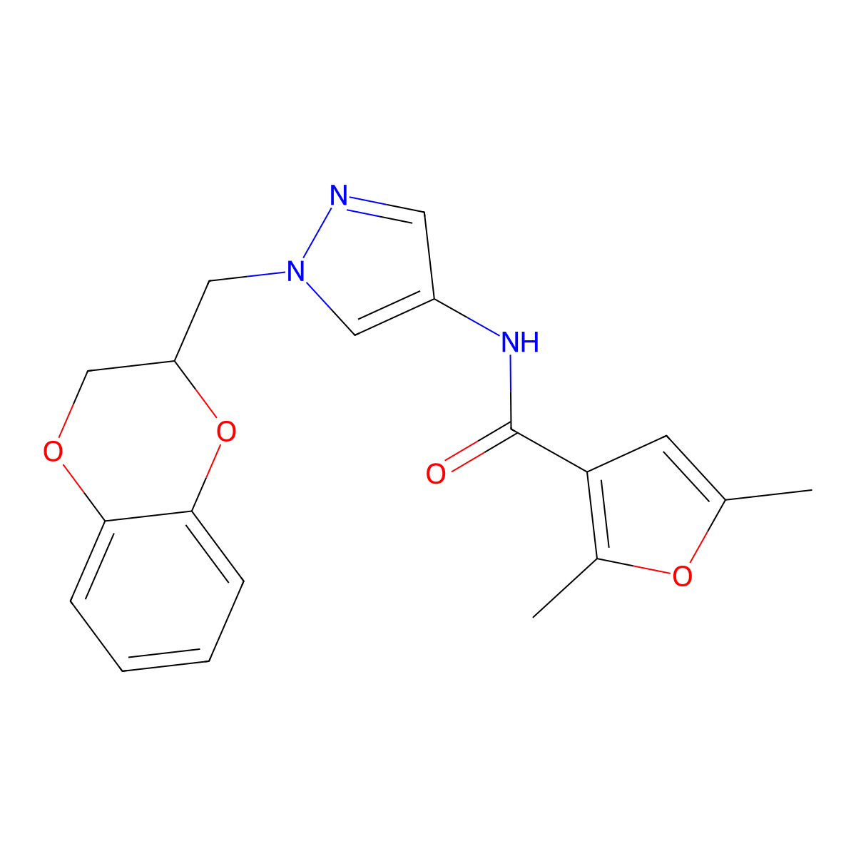 N-{1-[(2,3-dihydro-1,4-benzodioxin-2-yl)methyl]-1H-pyrazol-4-yl}-2,5-dimethylfuran-3-carboxamide molecular structure, CAS 1797553-21-9