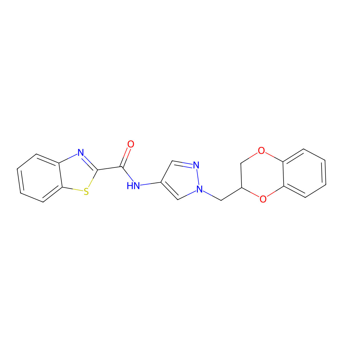 N-(1-((2,3-dihydrobenzo[b][1,4]dioxin-2-yl)methyl)-1H-pyrazol-4-yl)benzo[d]thiazole-2-carboxamide molecular structure, CAS 1797553-26-4