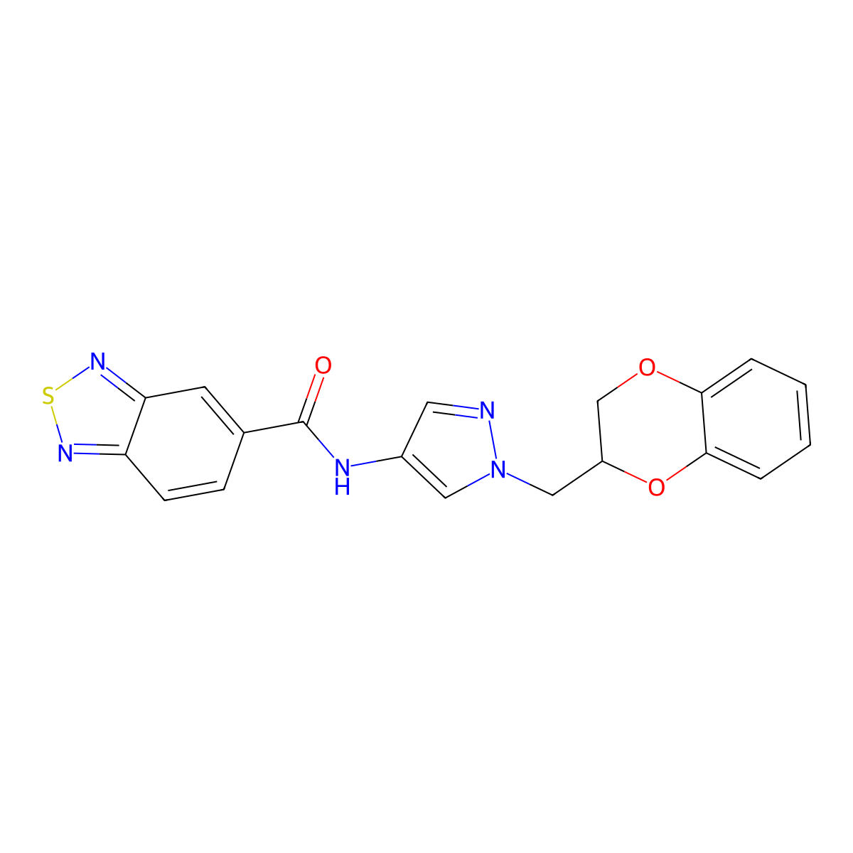 N-(1-((2,3-dihydrobenzo[b][1,4]dioxin-2-yl)methyl)-1H-pyrazol-4-yl)benzo[c][1,2,5]thiadiazole-5-carboxamide molecular structure, CAS 1797553-47-9