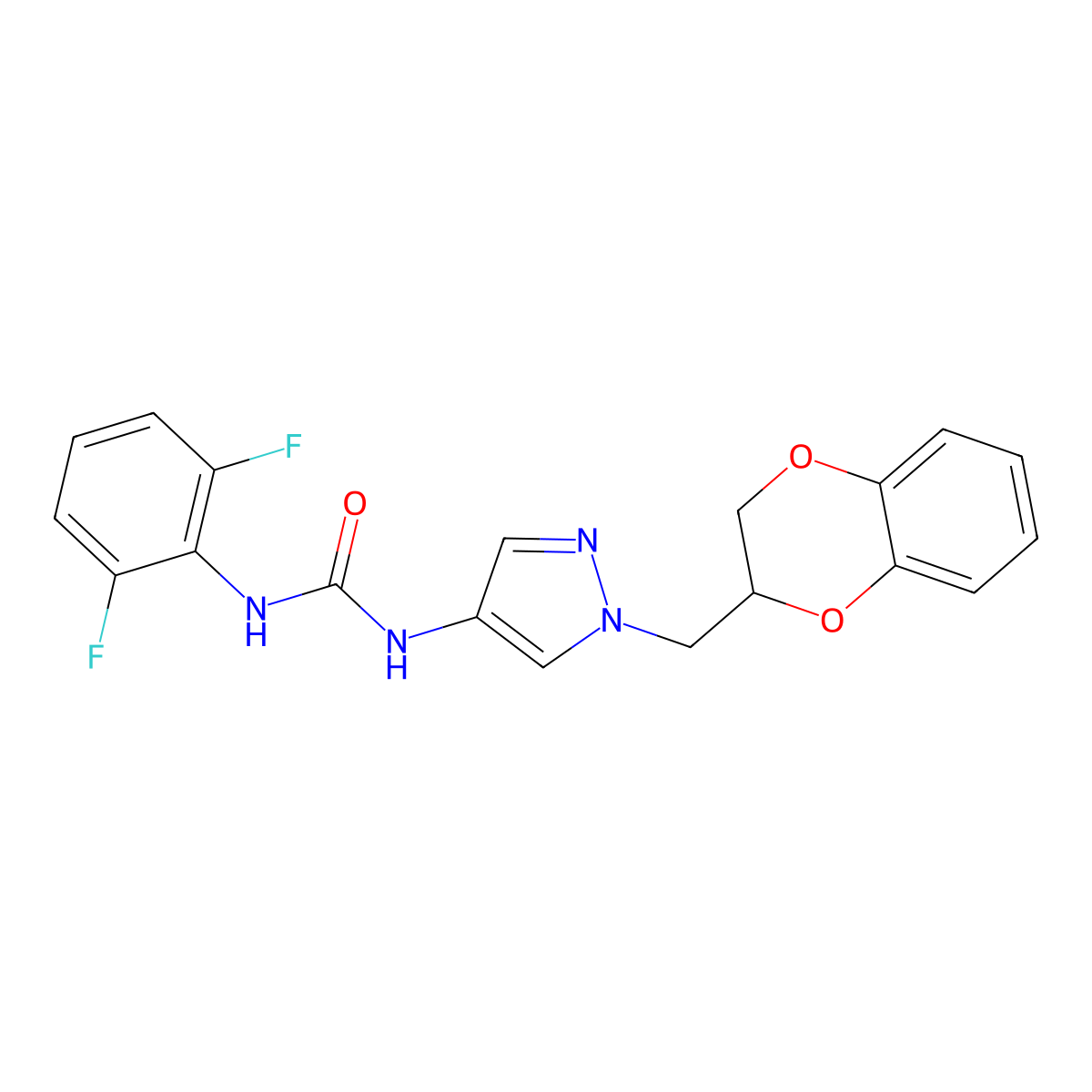 1-(2,6-difluorophenyl)-3-(1-((2,3-dihydrobenzo[b][1,4]dioxin-2-yl)methyl)-1H-pyrazol-4-yl)urea molecular structure, CAS 1797553-53-7