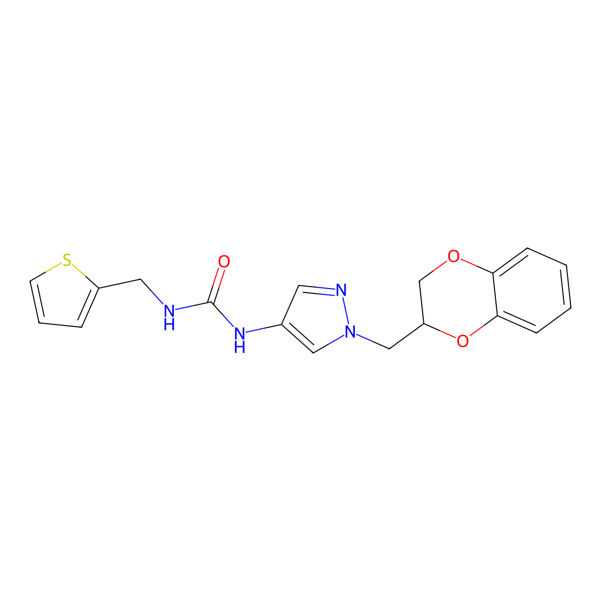 1-(1-((2,3-dihydrobenzo[b][1,4]dioxin-2-yl)methyl)-1H-pyrazol-4-yl)-3-(thiophen-2-ylmethyl)urea molecular structure, CAS 1797553-59-3