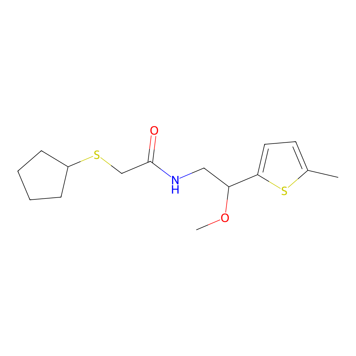 2-(cyclopentylthio)-N-(2-methoxy-2-(5-methylthiophen-2-yl)ethyl)acetamide molecular structure, CAS 1797553-68-4