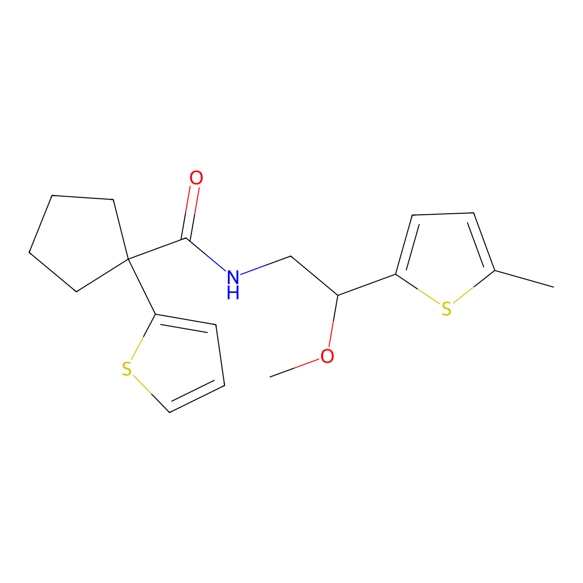 N-(2-methoxy-2-(5-methylthiophen-2-yl)ethyl)-1-(thiophen-2-yl)cyclopentanecarboxamide molecular structure, CAS 1797554-06-3