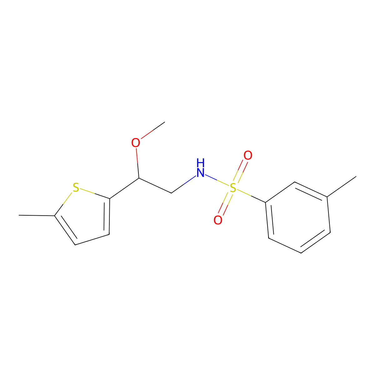 N-(2-methoxy-2-(5-methylthiophen-2-yl)ethyl)-3-methylbenzenesulfonamide molecular structure, CAS 1797554-26-7