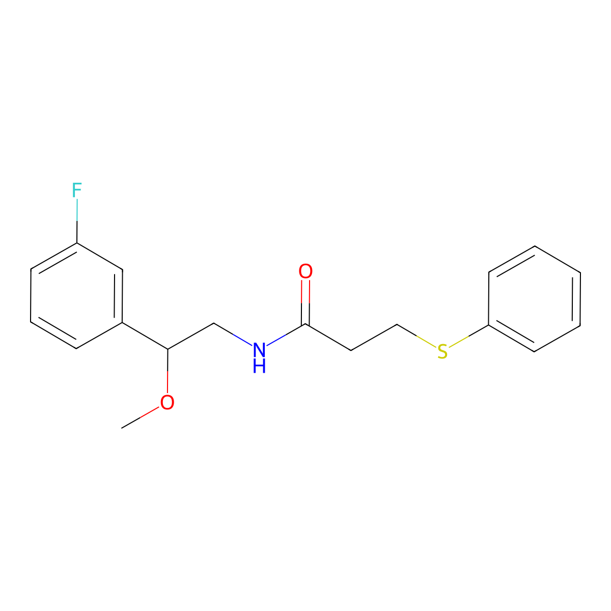 N-(2-(3-fluorophenyl)-2-methoxyethyl)-3-(phenylthio)propanamide molecular structure, CAS 1797554-87-0