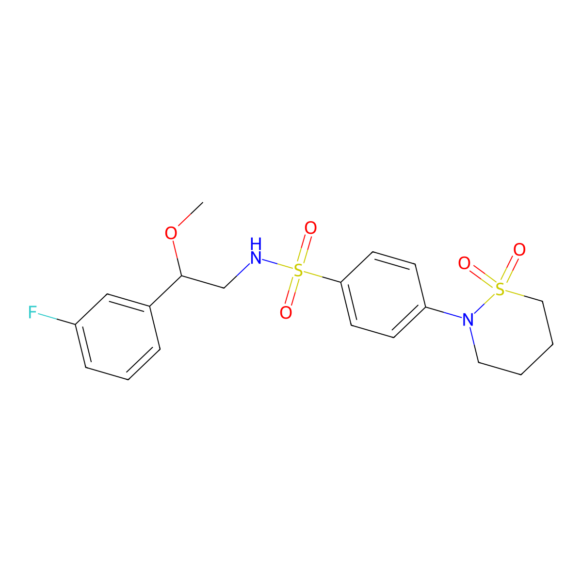 4-(1,1-dioxido-1,2-thiazinan-2-yl)-N-(2-(3-fluorophenyl)-2-methoxyethyl)benzenesulfonamide molecular structure, CAS 1797555-62-4