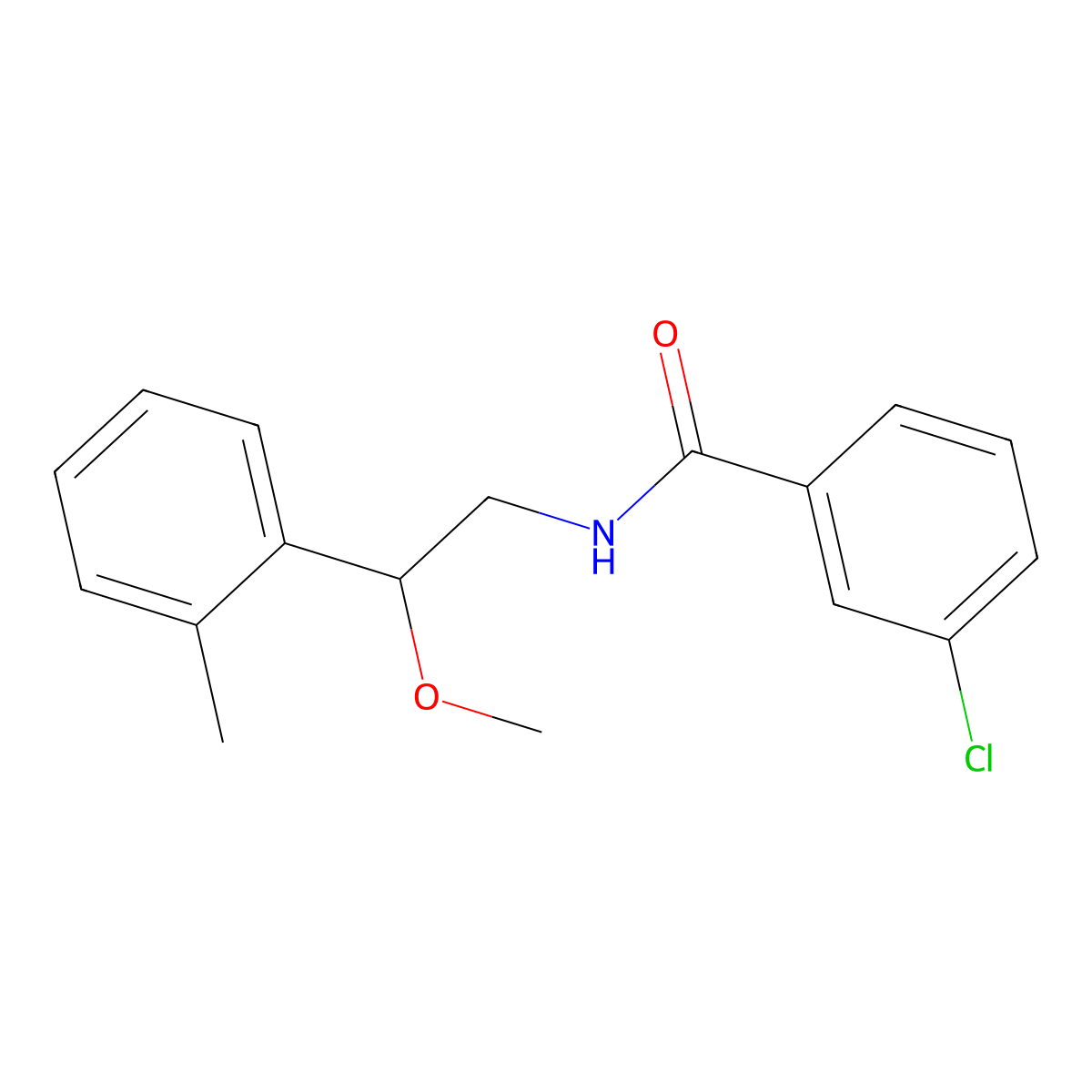 3-chloro-N-(2-methoxy-2-(o-tolyl)ethyl)benzamide molecular structure, CAS 1797556-28-5