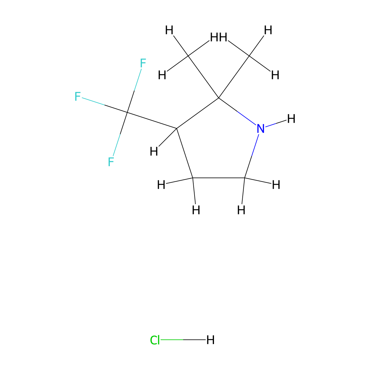 2,2-Dimethyl-3-(trifluoromethyl)pyrrolidine hydrochloride molecular structure, CAS 1797557-34-6