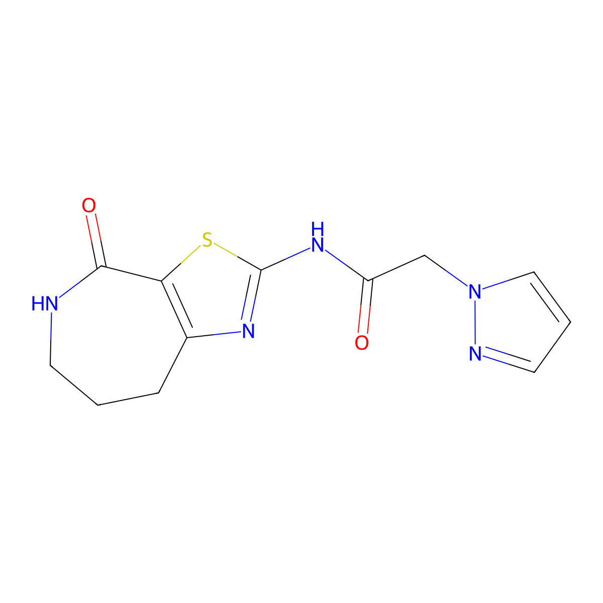 N-(4-oxo-5,6,7,8-tetrahydro-4H-thiazolo[5,4-c]azepin-2-yl)-2-(1H-pyrazol-1-yl)acetamide molecular structure, CAS 1797557-64-2