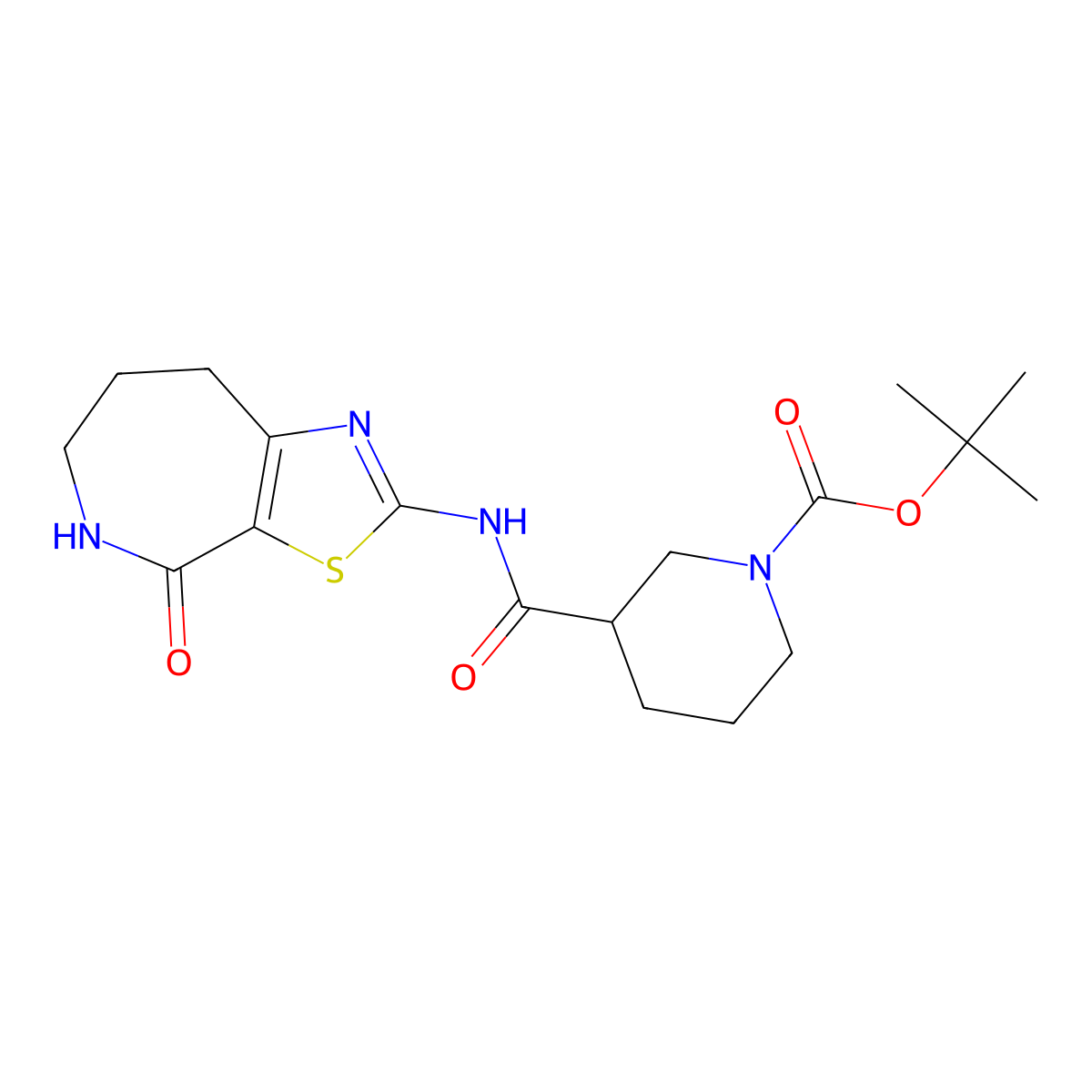 tert-butyl 3-((4-oxo-5,6,7,8-tetrahydro-4H-thiazolo[5,4-c]azepin-2-yl)carbamoyl)piperidine-1-carboxylate molecular structure, CAS 1797557-70-0
