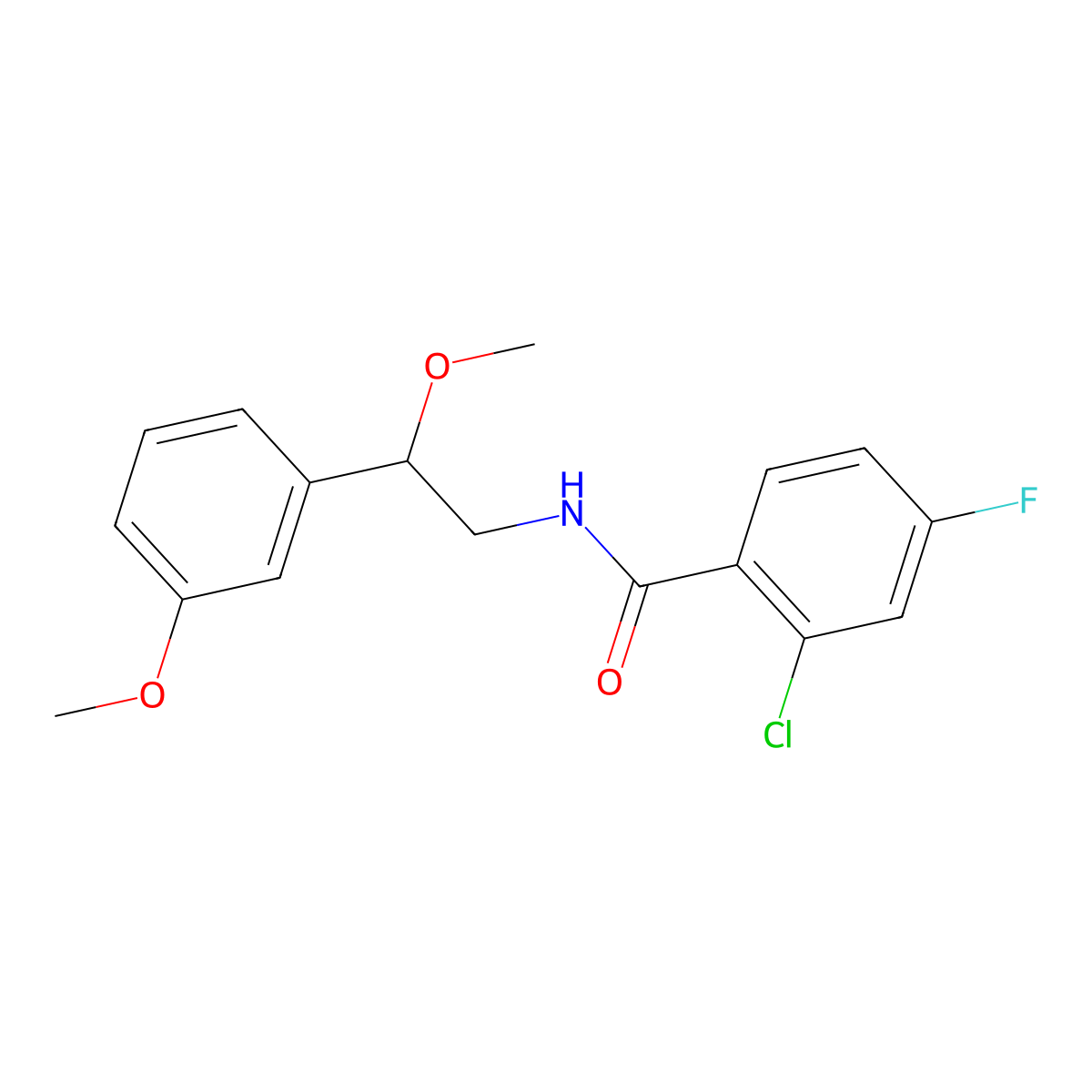 2-chloro-4-fluoro-N-[2-methoxy-2-(3-methoxyphenyl)ethyl]benzamide molecular structure, CAS 1797557-75-5