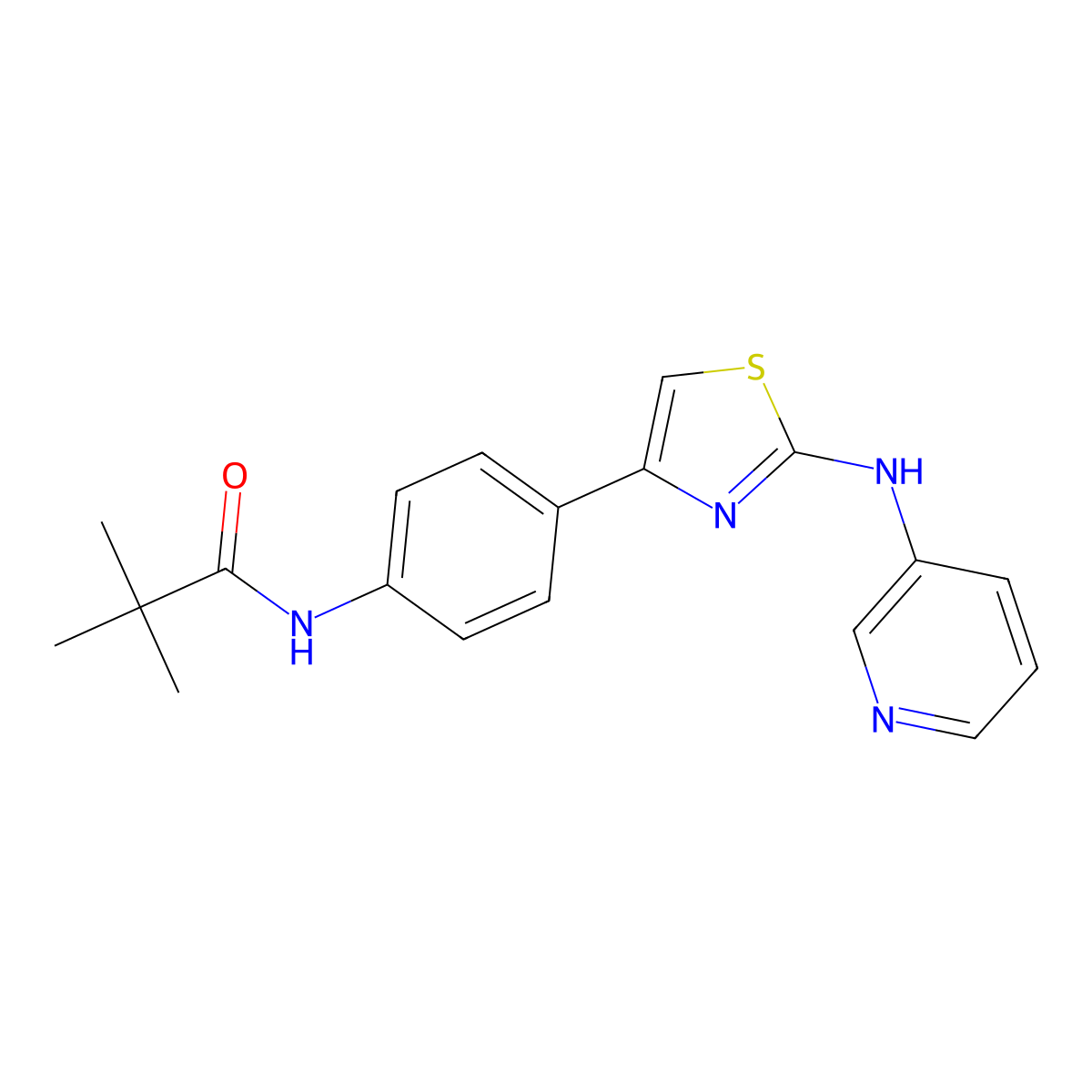 N-(4-(2-(pyridin-3-ylamino)thiazol-4-yl)phenyl)pivalamide molecular structure, CAS 1797557-86-8