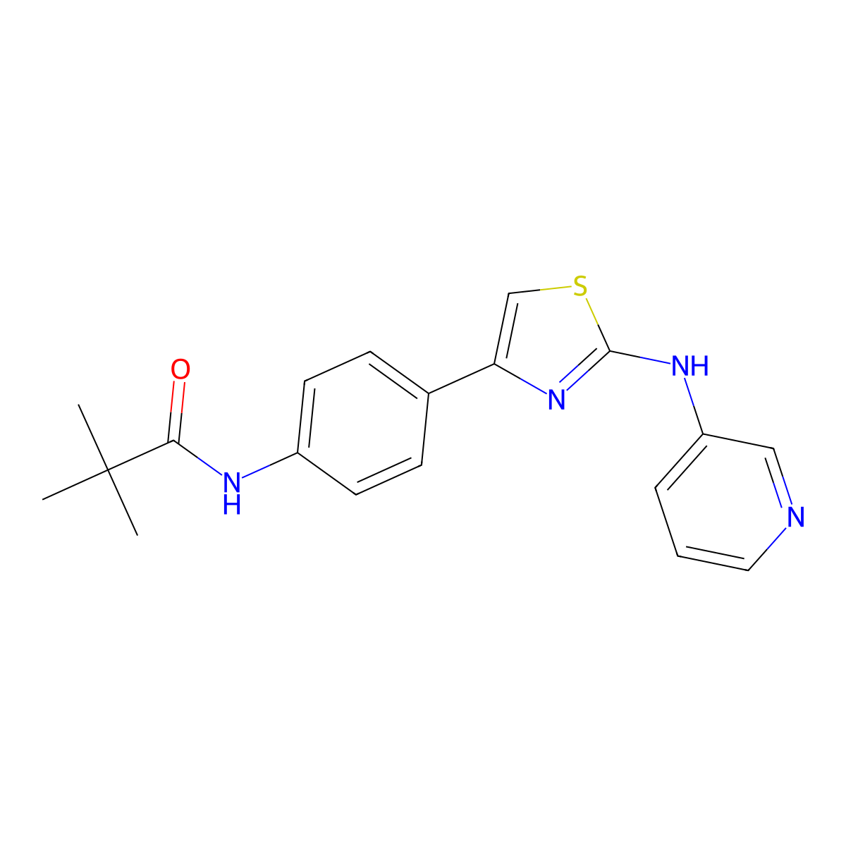 N-(4-(2-(pyridin-3-ylamino)thiazol-4-yl)phenyl)pivalamide molecular structure, CAS 1797557-86-8