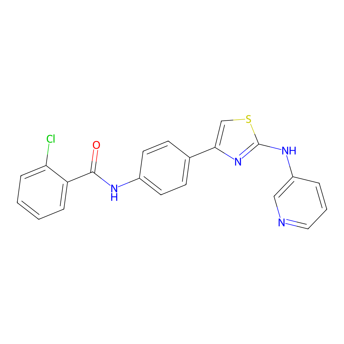 2-chloro-N-(4-(2-(pyridin-3-ylamino)thiazol-4-yl)phenyl)benzamide molecular structure, CAS 1797557-93-7