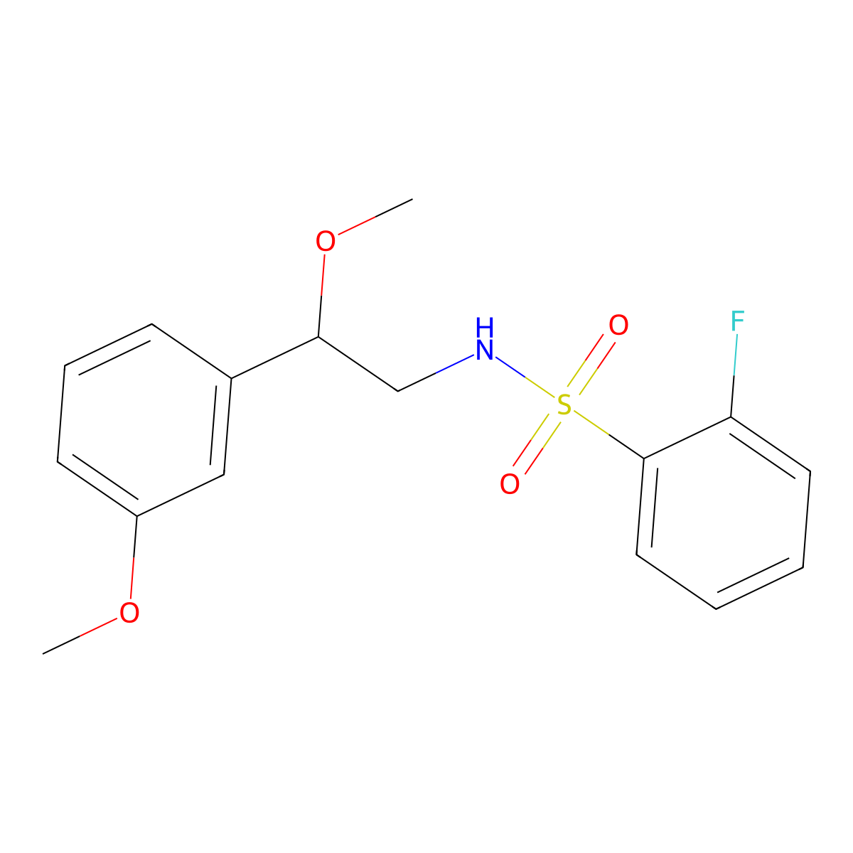 2-fluoro-N-(2-methoxy-2-(3-methoxyphenyl)ethyl)benzenesulfonamide molecular structure, CAS 1797558-03-2