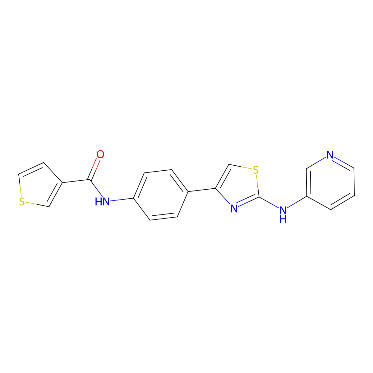 N-(4-(2-(pyridin-3-ylamino)thiazol-4-yl)phenyl)thiophene-3-carboxamide molecular structure, CAS 1797558-06-5