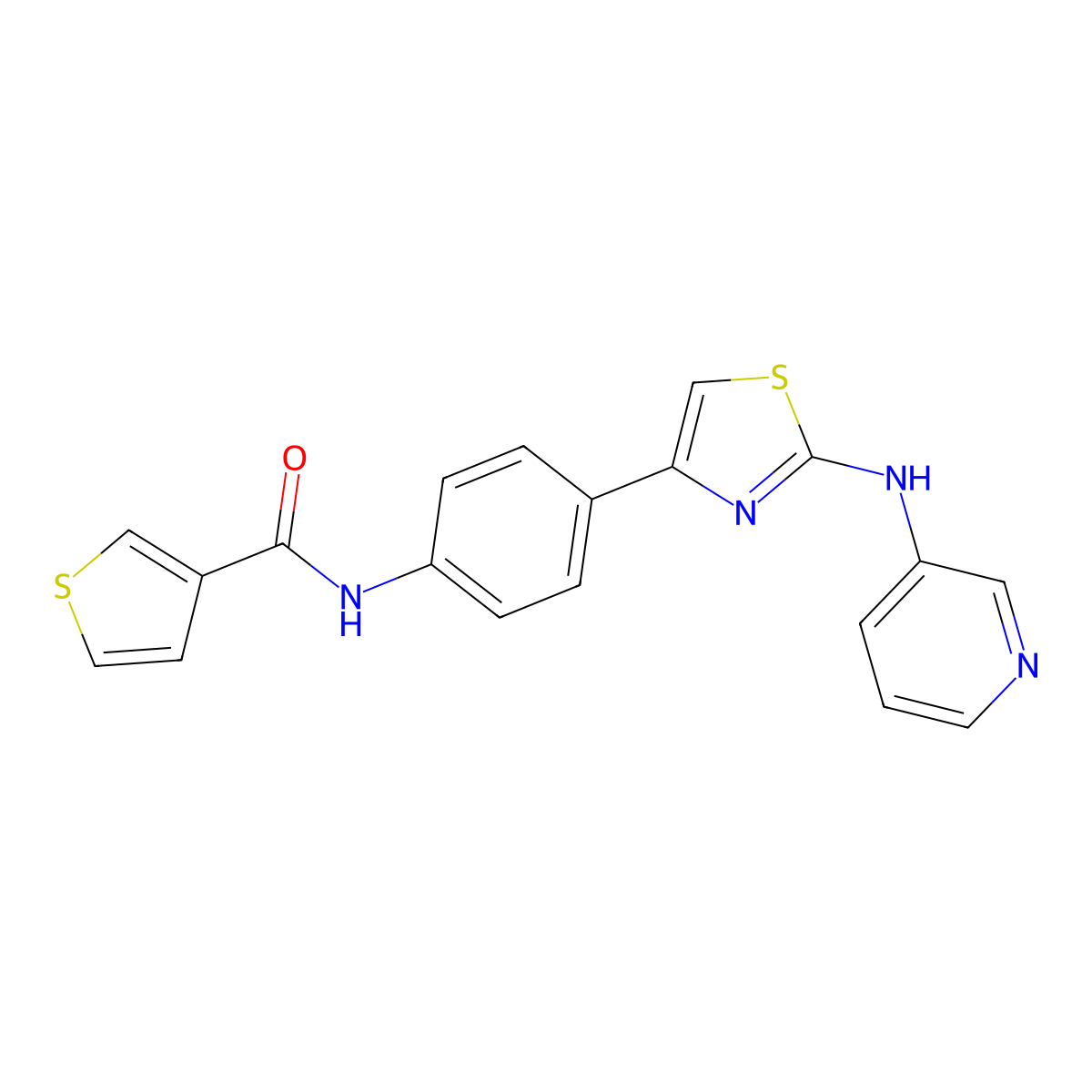 N-(4-(2-(pyridin-3-ylamino)thiazol-4-yl)phenyl)thiophene-3-carboxamide molecular structure, CAS 1797558-06-5