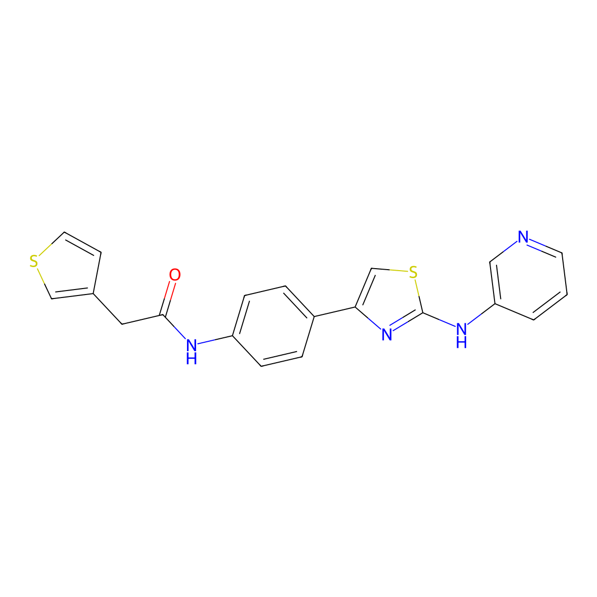 N-(4-(2-(pyridin-3-ylamino)thiazol-4-yl)phenyl)-2-(thiophen-3-yl)acetamide molecular structure, CAS 1797558-14-5