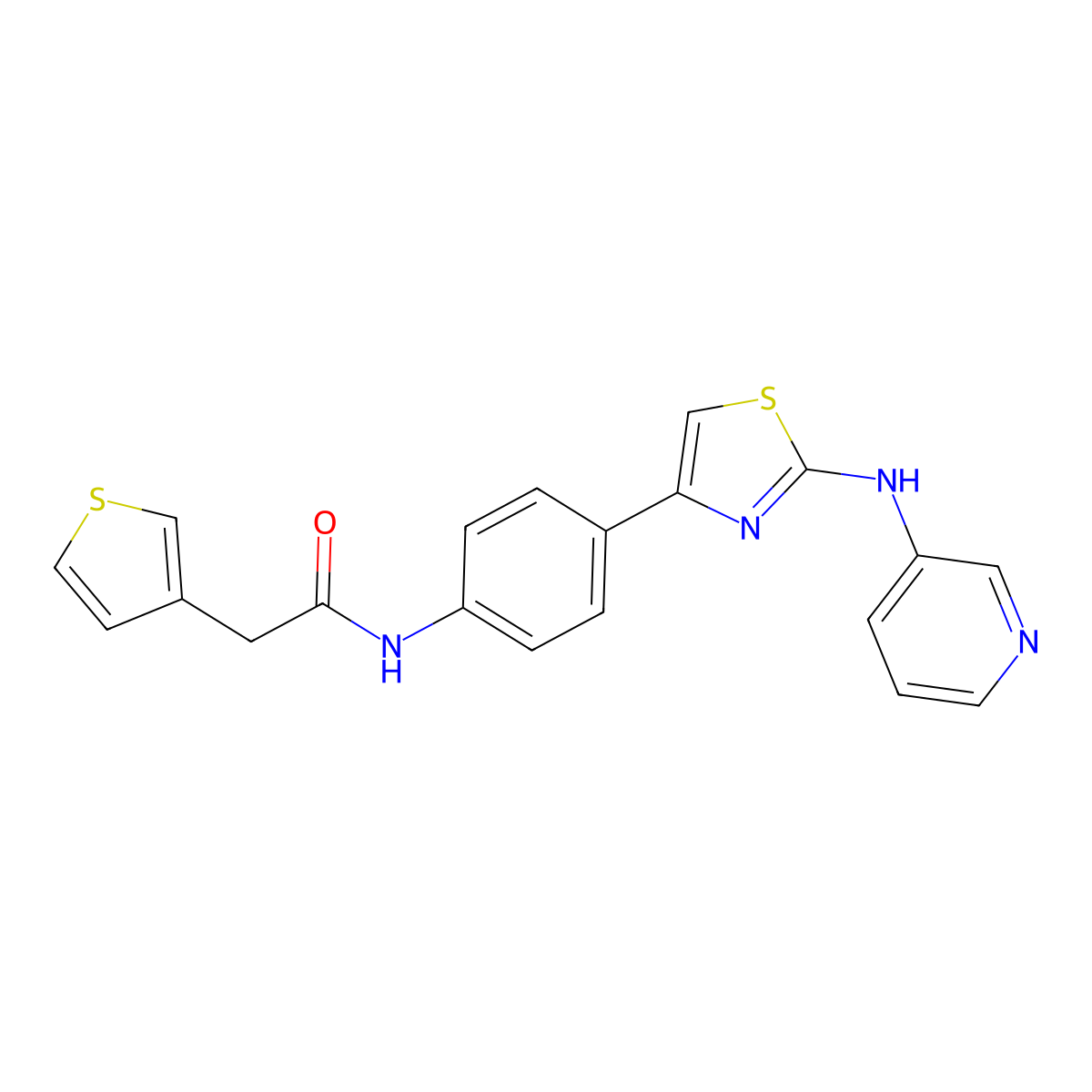 N-(4-(2-(pyridin-3-ylamino)thiazol-4-yl)phenyl)-2-(thiophen-3-yl)acetamide molecular structure, CAS 1797558-14-5