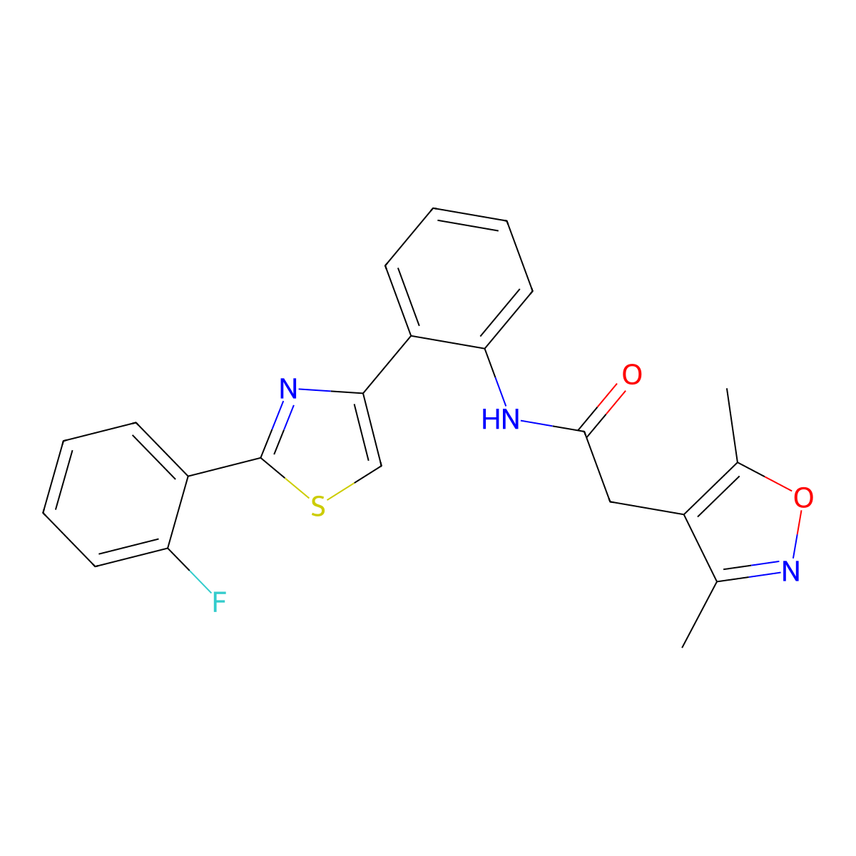 2-(3,5-dimethylisoxazol-4-yl)-N-(2-(2-(2-fluorophenyl)thiazol-4-yl)phenyl)acetamide molecular structure, CAS 1797558-33-8