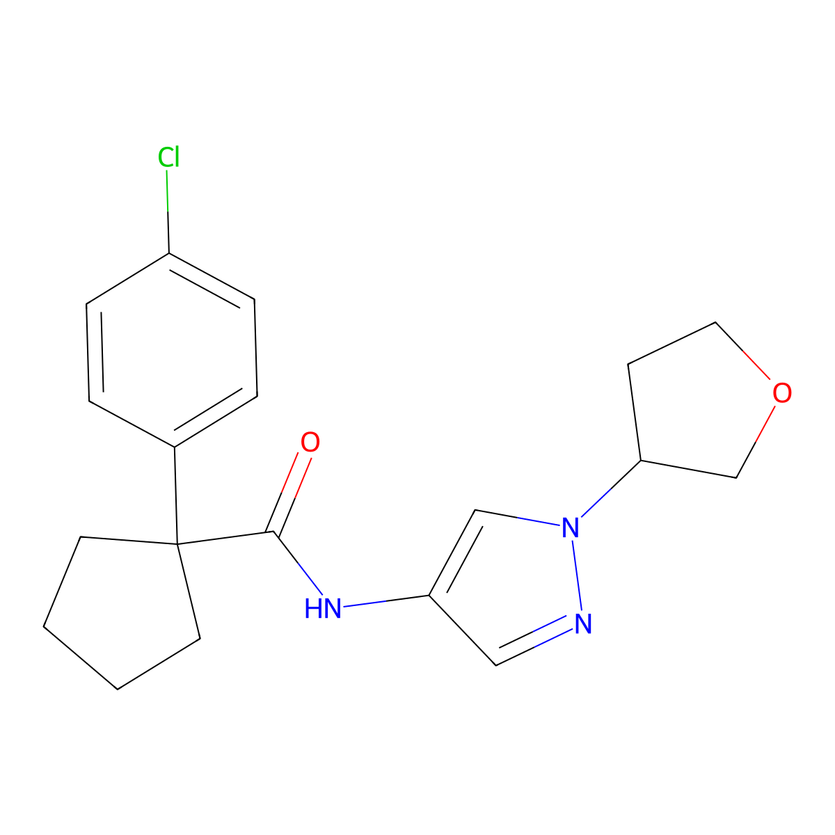 1-(4-chlorophenyl)-N-[1-(oxolan-3-yl)-1H-pyrazol-4-yl]cyclopentane-1-carboxamide molecular structure, CAS 1797558-46-3