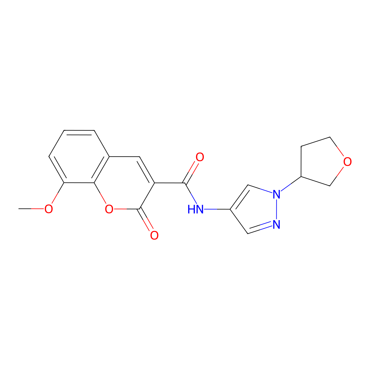 8-methoxy-2-oxo-N-(1-(tetrahydrofuran-3-yl)-1H-pyrazol-4-yl)-2H-chromene-3-carboxamide molecular structure, CAS 1797558-83-8