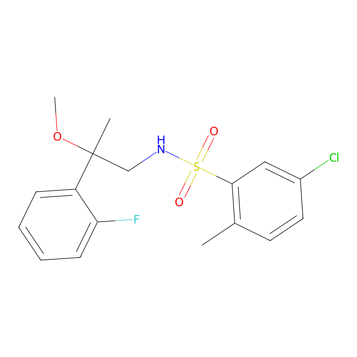5-chloro-N-(2-(2-fluorophenyl)-2-methoxypropyl)-2-methylbenzenesulfonamide molecular structure, CAS 1797559-56-8
