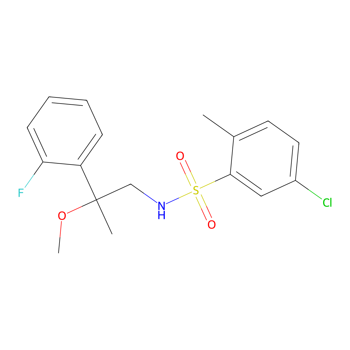 5-chloro-N-(2-(2-fluorophenyl)-2-methoxypropyl)-2-methylbenzenesulfonamide molecular structure, CAS 1797559-56-8