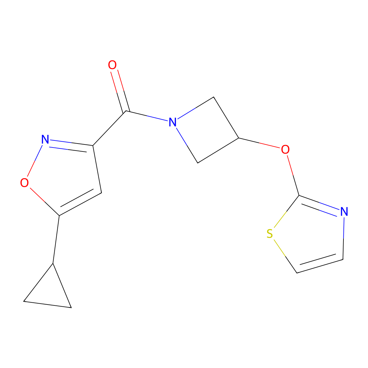 (5-Cyclopropylisoxazol-3-yl)(3-(thiazol-2-yloxy)azetidin-1-yl)methanone molecular structure, CAS 1797559-65-9