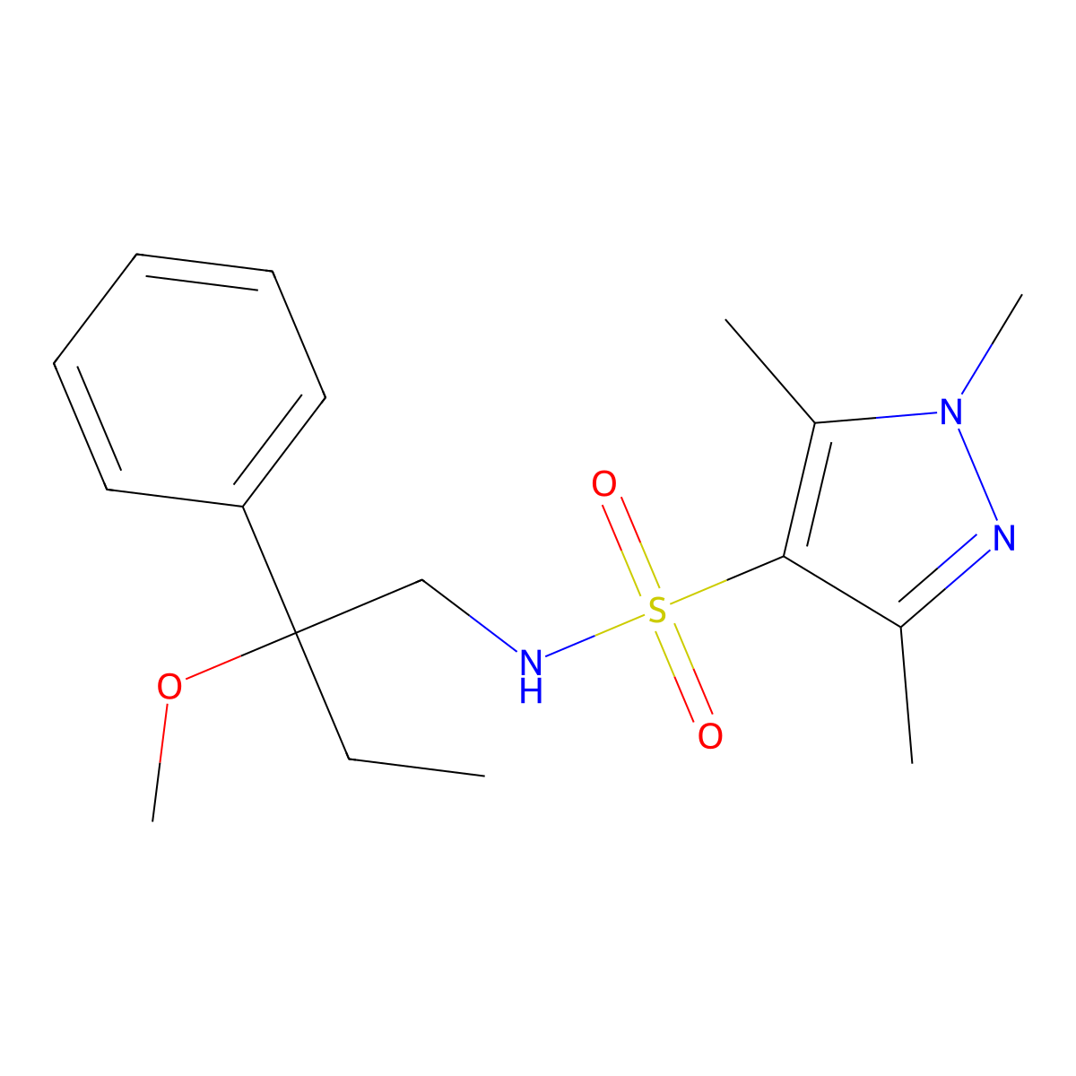 N-(2-methoxy-2-phenylbutyl)-1,3,5-trimethyl-1H-pyrazole-4-sulfonamide molecular structure, CAS 1797560-48-5