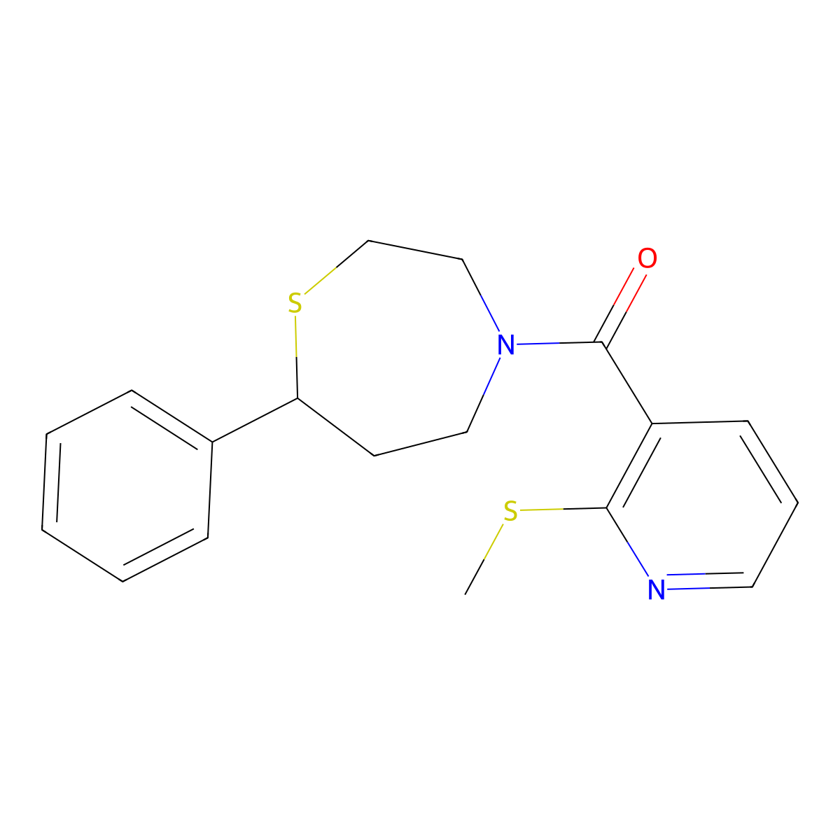 (2-(Methylthio)pyridin-3-yl)(7-phenyl-1,4-thiazepan-4-yl)methanone molecular structure, CAS 1797562-30-1