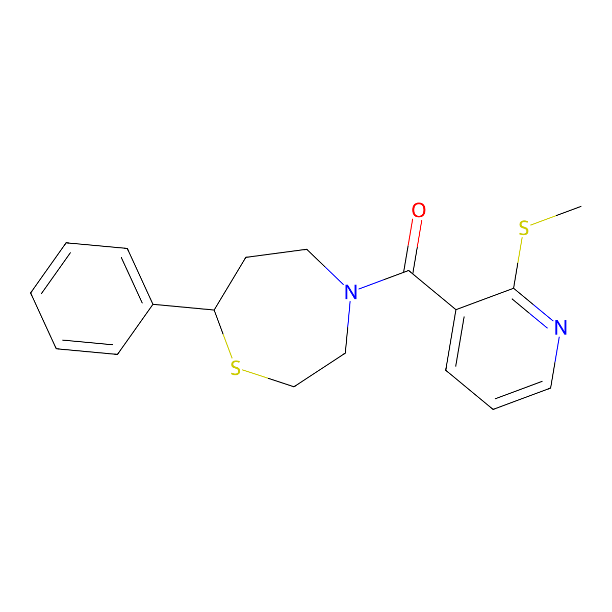 (2-(Methylthio)pyridin-3-yl)(7-phenyl-1,4-thiazepan-4-yl)methanone molecular structure, CAS 1797562-30-1