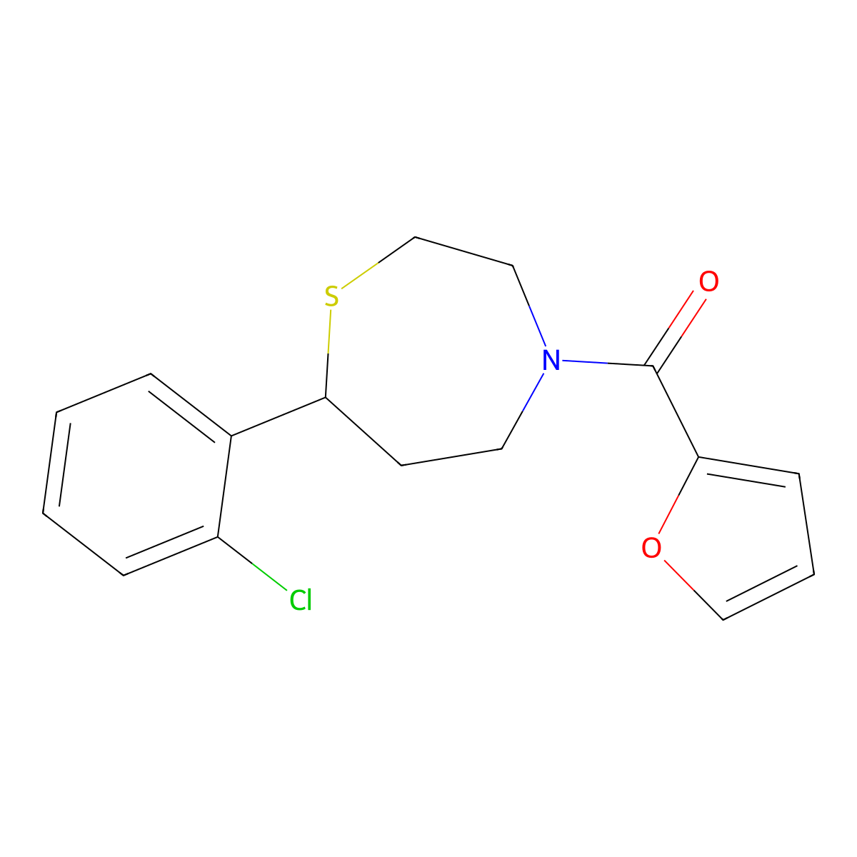 (7-(2-Chlorophenyl)-1,4-thiazepan-4-yl)(furan-2-yl)methanone molecular structure, CAS 1797562-58-3