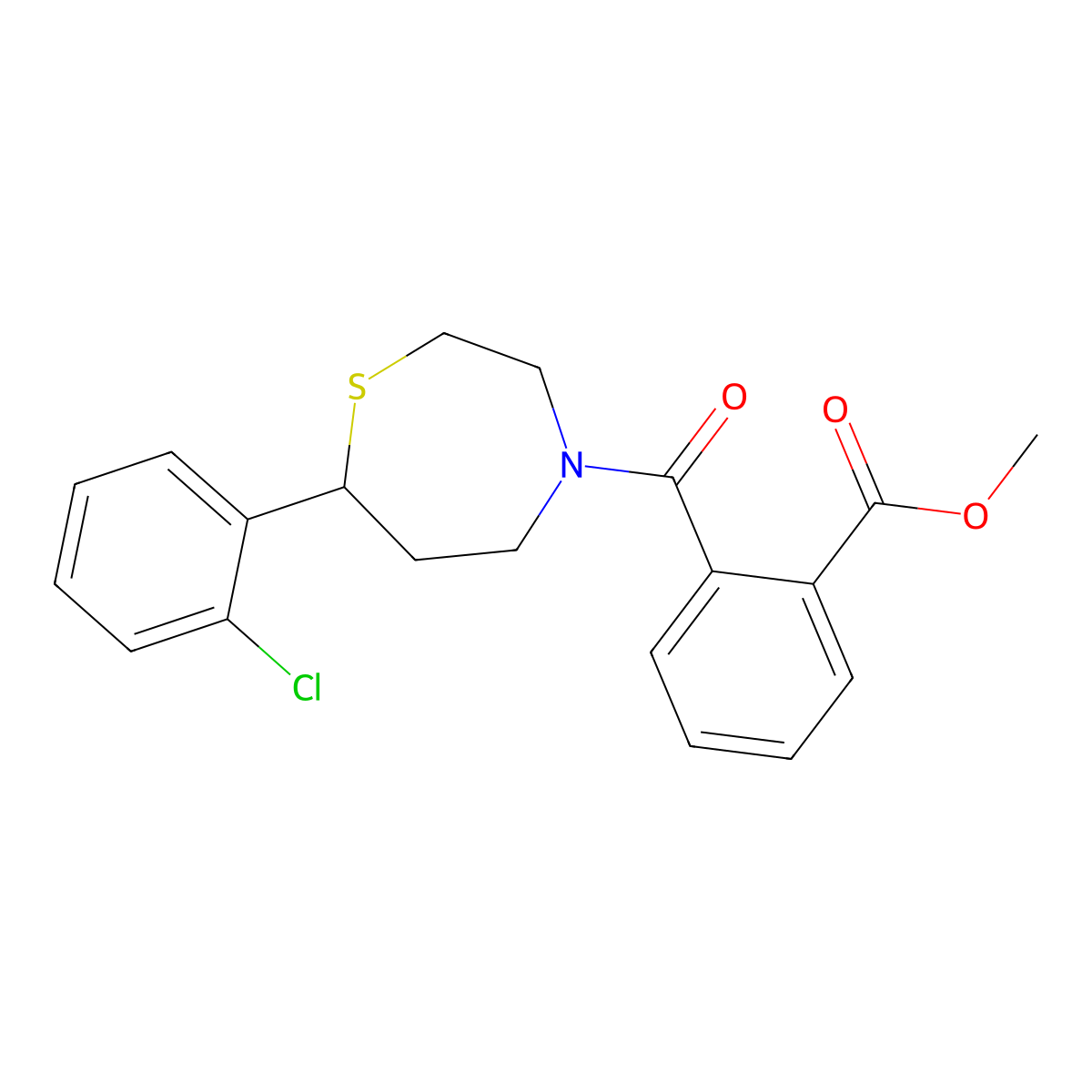 Methyl 2-[7-(2-chlorophenyl)-1,4-thiazepane-4-carbonyl]benzoate molecular structure, CAS 1797562-63-0