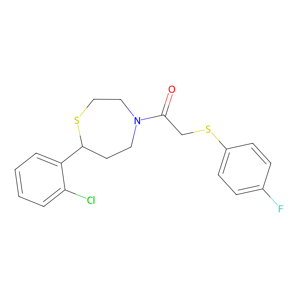 1-(7-(2-Chlorophenyl)-1,4-thiazepan-4-yl)-2-((4-fluorophenyl)thio)ethanone molecular structure, CAS 1797562-71-0