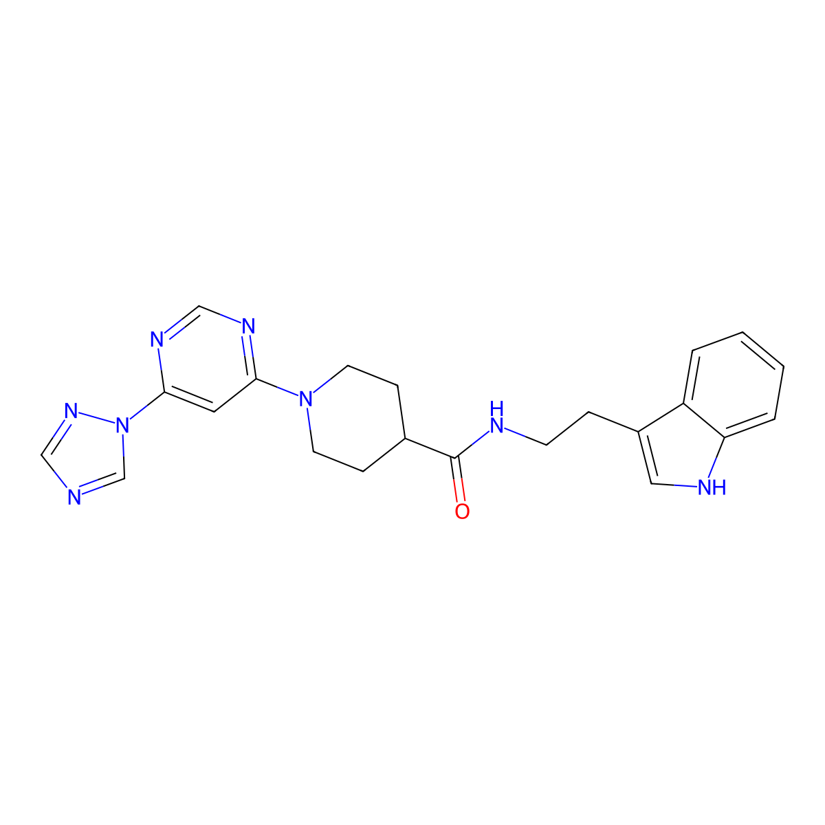 1-(6-(1H-1,2,4-triazol-1-yl)pyrimidin-4-yl)-N-(2-(1H-indol-3-yl)ethyl)piperidine-4-carboxamide molecular structure, CAS 1797562-72-1