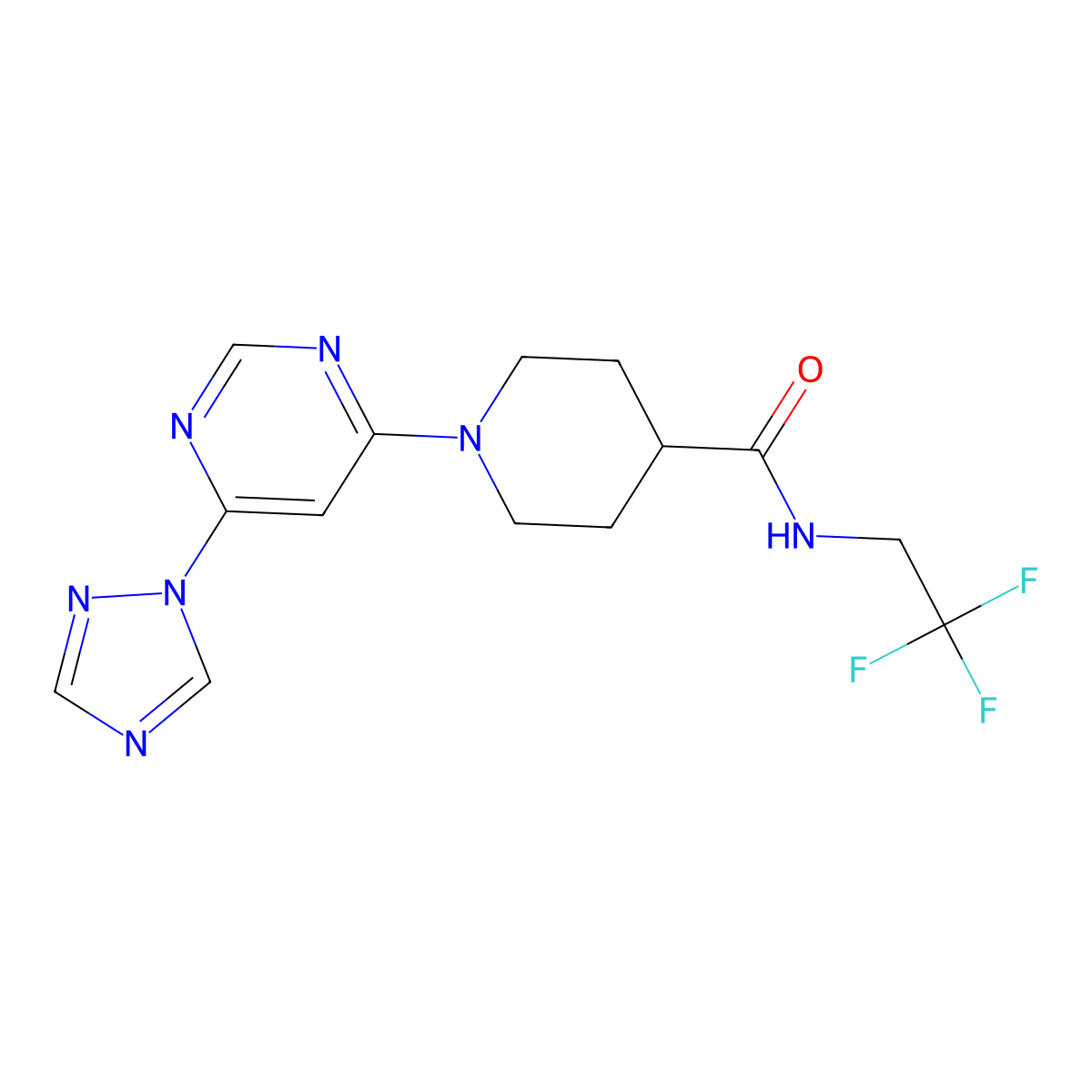 1-[6-(1H-1,2,4-triazol-1-yl)pyrimidin-4-yl]-N-(2,2,2-trifluoroethyl)piperidine-4-carboxamide molecular structure, CAS 1797562-76-5