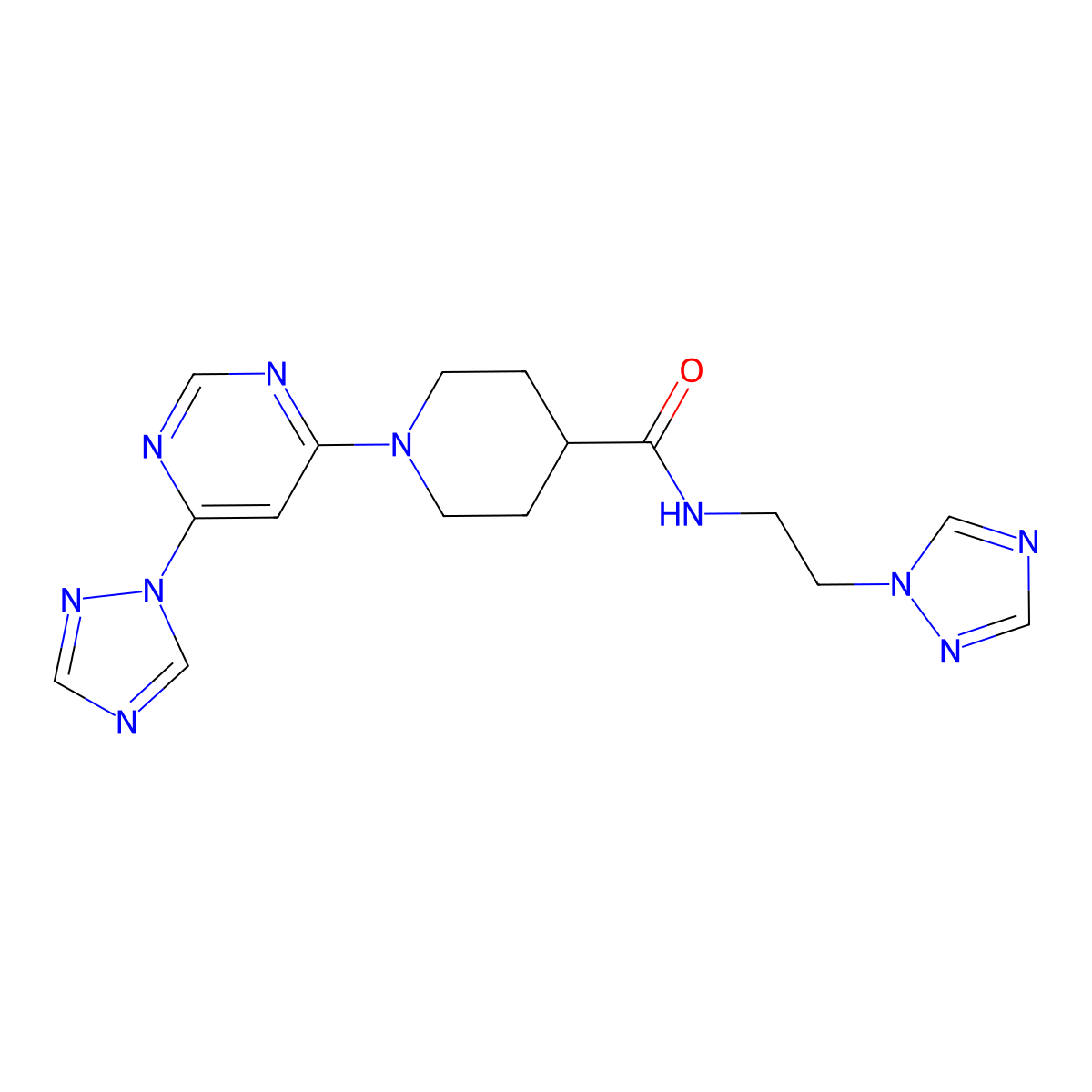 N-[2-(1H-1,2,4-triazol-1-yl)ethyl]-1-[6-(1H-1,2,4-triazol-1-yl)pyrimidin-4-yl]piperidine-4-carboxamide molecular structure, CAS 1797562-89-0