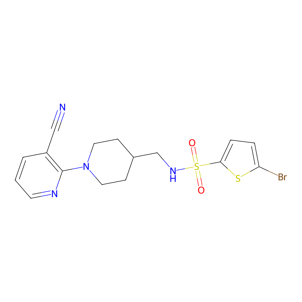 5-bromo-N-((1-(3-cyanopyridin-2-yl)piperidin-4-yl)methyl)thiophene-2-sulfonamide molecular structure, CAS 1797563-03-1