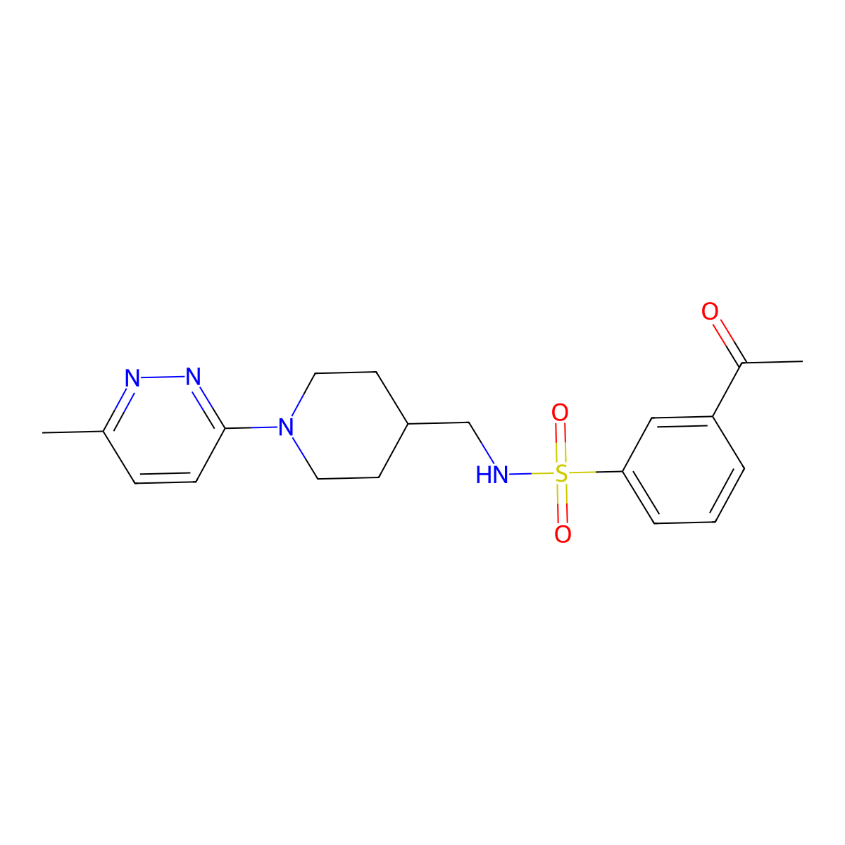 3-acetyl-N-((1-(6-methylpyridazin-3-yl)piperidin-4-yl)methyl)benzenesulfonamide molecular structure, CAS 1797563-11-1